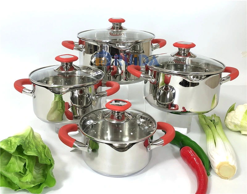 New Design, Stainless Steel Cookware with Big Spout Lips, Hollow Handles with Silicon Design Kitchen Utensils